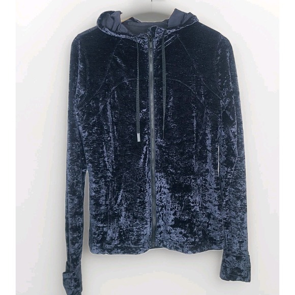 Lululemon Define Jacket Hooded Limited Edition Black Crushed Velvet Size 12 - Picture 1 of 5